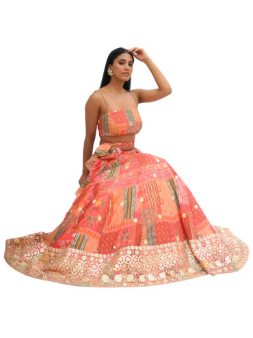 Peach Blossom Radiance: Girls Peach Lehenga Set