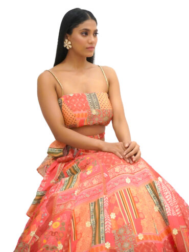 Peach Blossom Radiance: Girls Peach Lehenga Set