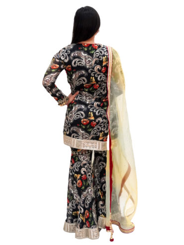 Midnight Elegance: Girls Black Sharara Suit Set