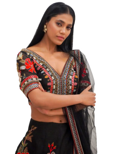 Black Velvet Dreams: Girls Black Lehenga Dress Set